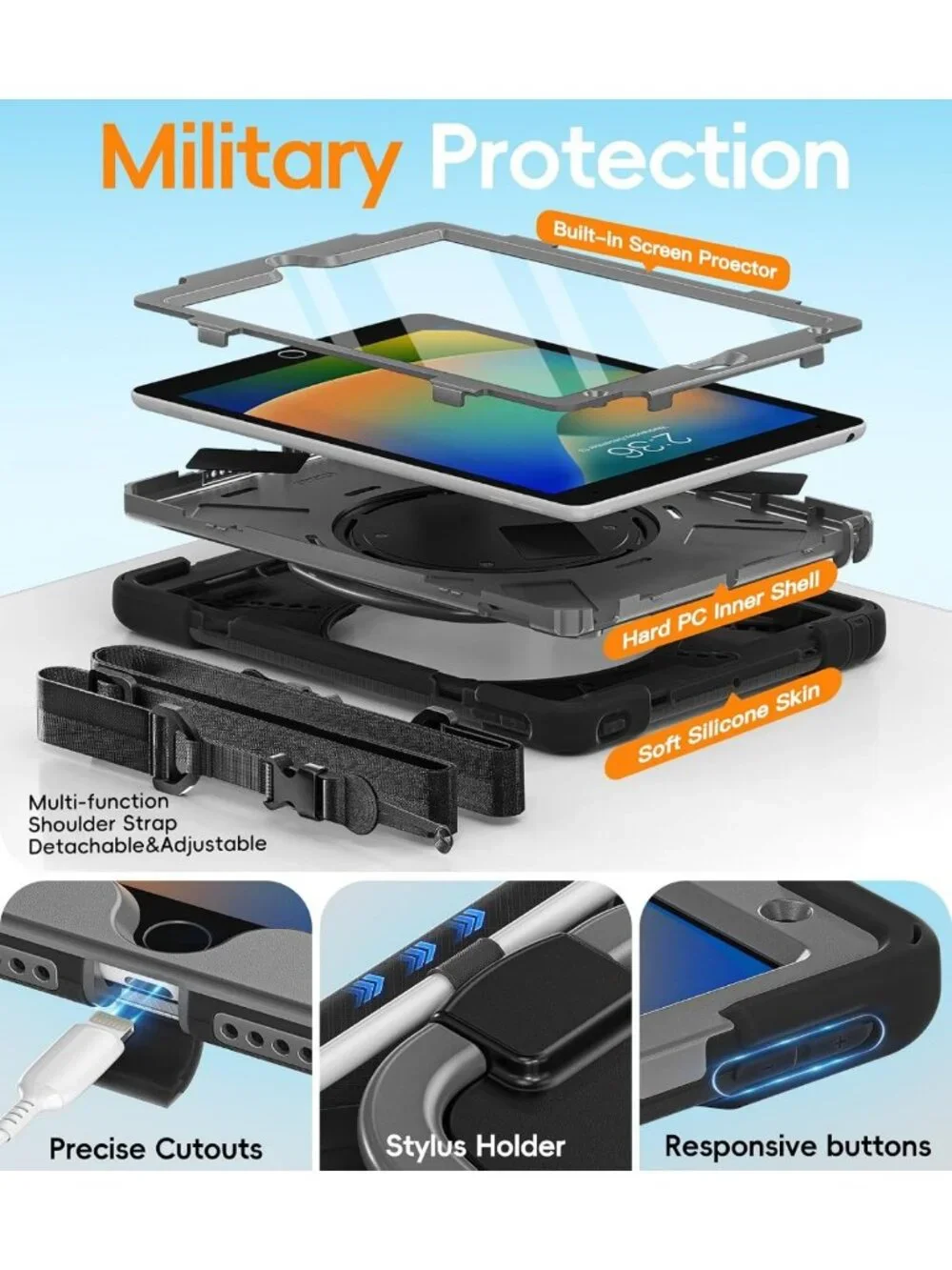 Shockproof iPad Case for 9th/8th/7th Gen (10.2 inch) - Durable, Lightweight